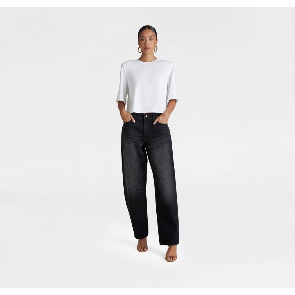 NEW KBB by Kahlana Women 2 Barrel Leg Jeans Faded Black High Rise Denim